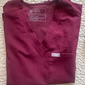 Figs V-Neck Scrub Top - Burgundy Wine
